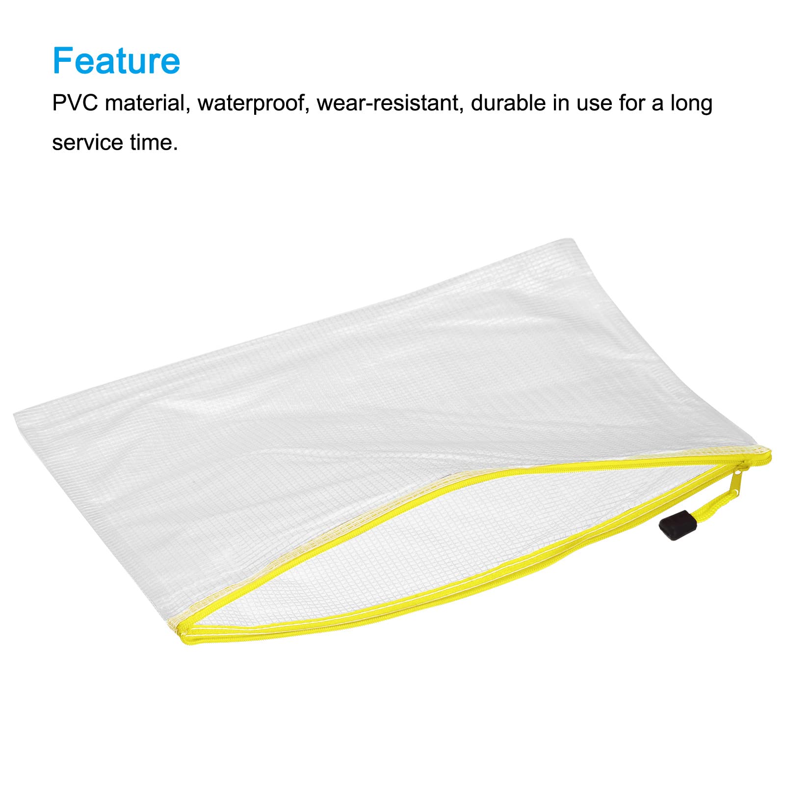 Meccanity A3 Mesh Zipper Bags - 3 Pack Yellow Plastic Document Folders with Secure Zipper for Office, School & Travel | Waterproof File Pouches for Organizing Papers, Receipts & Important Documents
