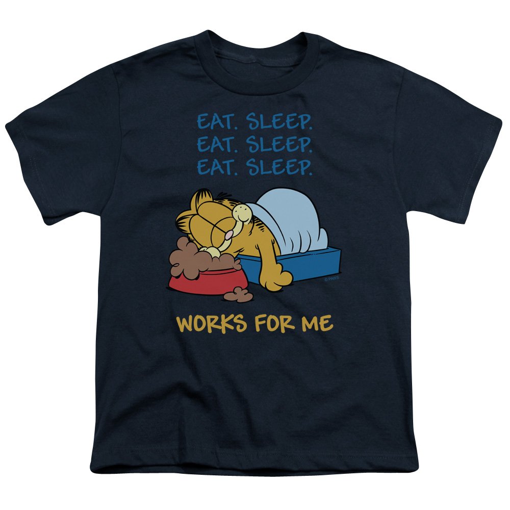 Garfield Youth T-Shirt Navy Blue - Funny Cartoon Graphic Tee for Kids & Teens - Perfect for School, Casual Wear & Gift Giving