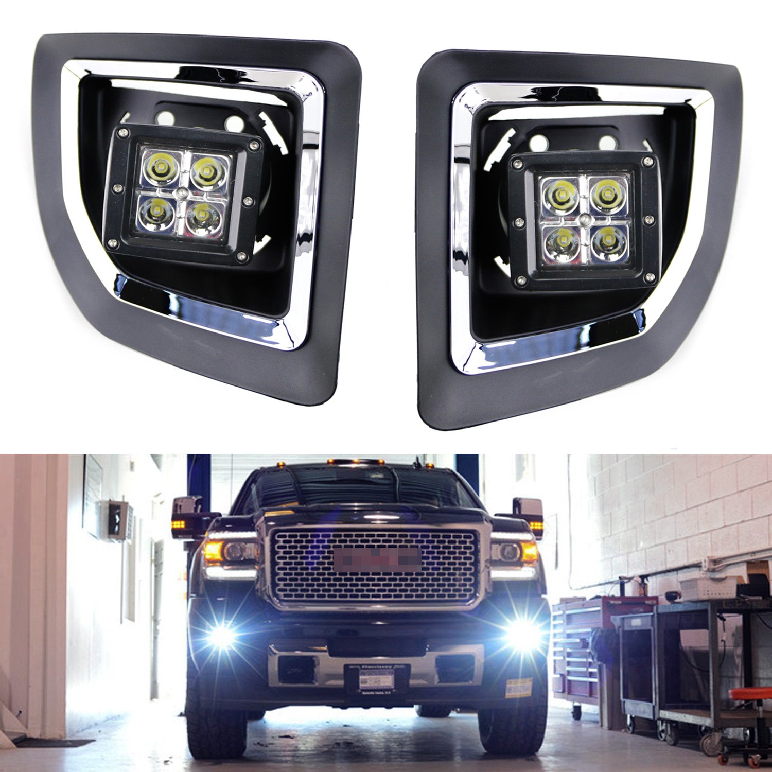 40W CREE LED Pods with Fog Light Cover & Bracket Mounts for 2015-2019 GMC 2500/3500 - Off-Road Lighting, Truck Accessories, Fog Lights Replacement
