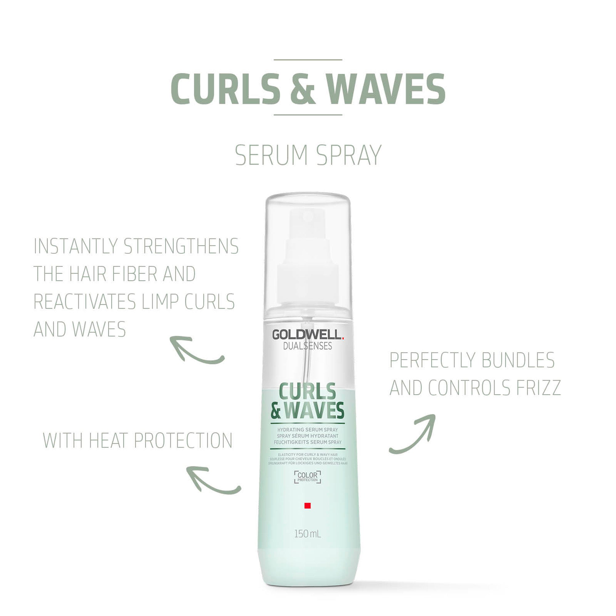 Goldwell DualSenses Curls & Waves Conditioner Serum Spray 150ml - Hydrating Leave-In Treatment for Curly & Wavy Hair - Perfect for Daily Frizz Control & Enhanced Definition