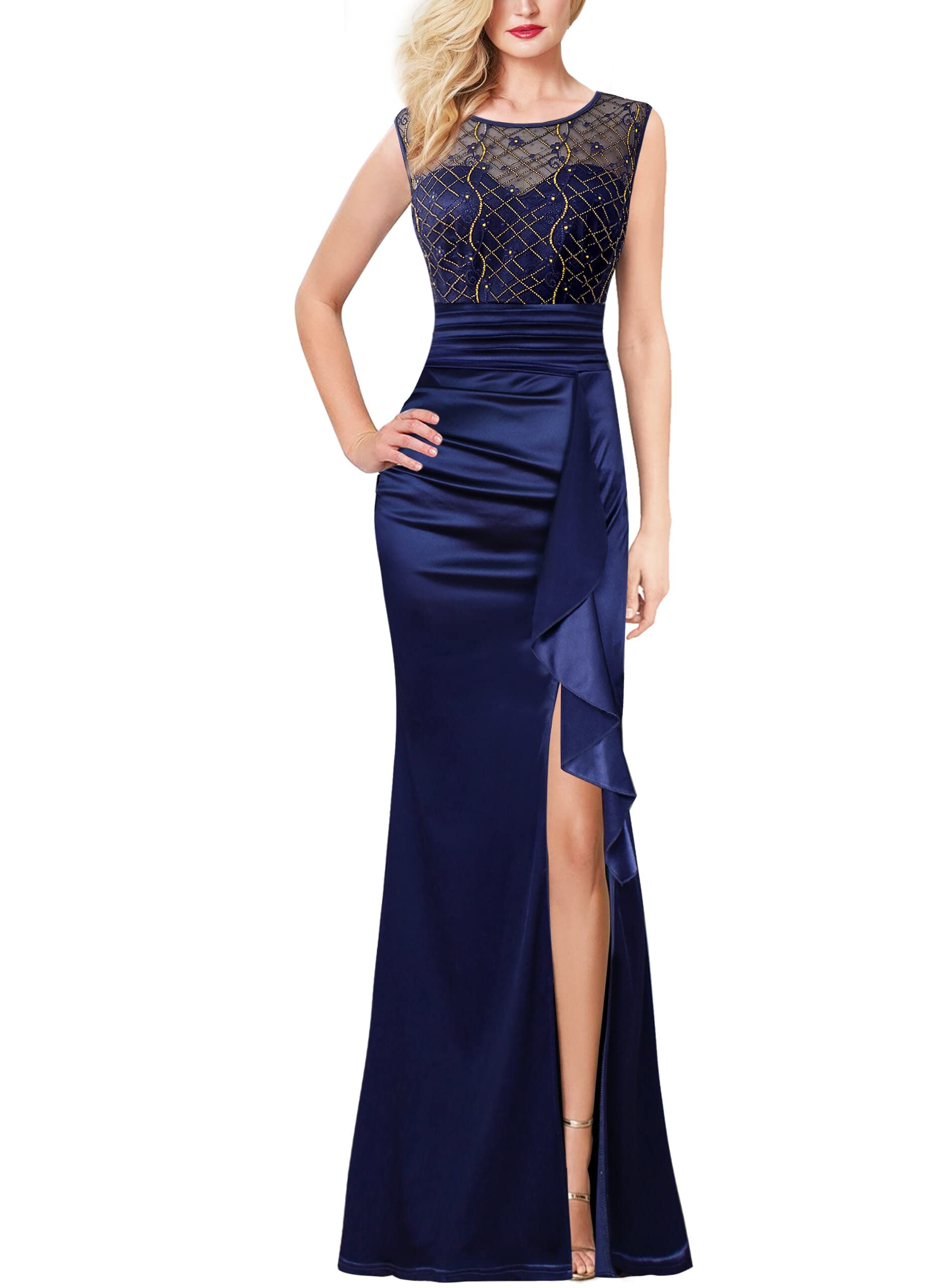 VFSHOW Women's Elegant Ruched Ruffles Long Evening Dress for Prom, Wedding, Party & Formal Events | Perfect for Cocktail Parties, Galas & Special Occasions
