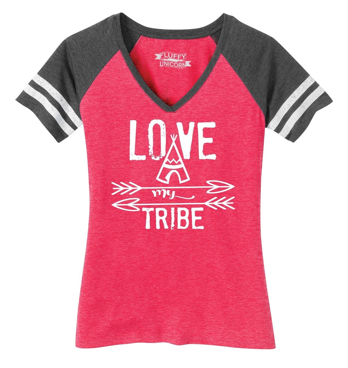 Funny Women's V-Neck T-Shirt - 'Ladies Love My Tribe' Mother Father Graphic Tee for Casual Wear & Family Gatherings