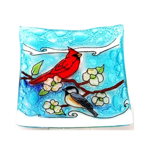 Cardinal & Chickadee Small Decorative Plate - Hand-Painted Ceramic Appetizer Dish for Home Decor, Dinner Parties & Holiday Gifting | Perfect for Christmas, Thanksgiving & Bird Lovers