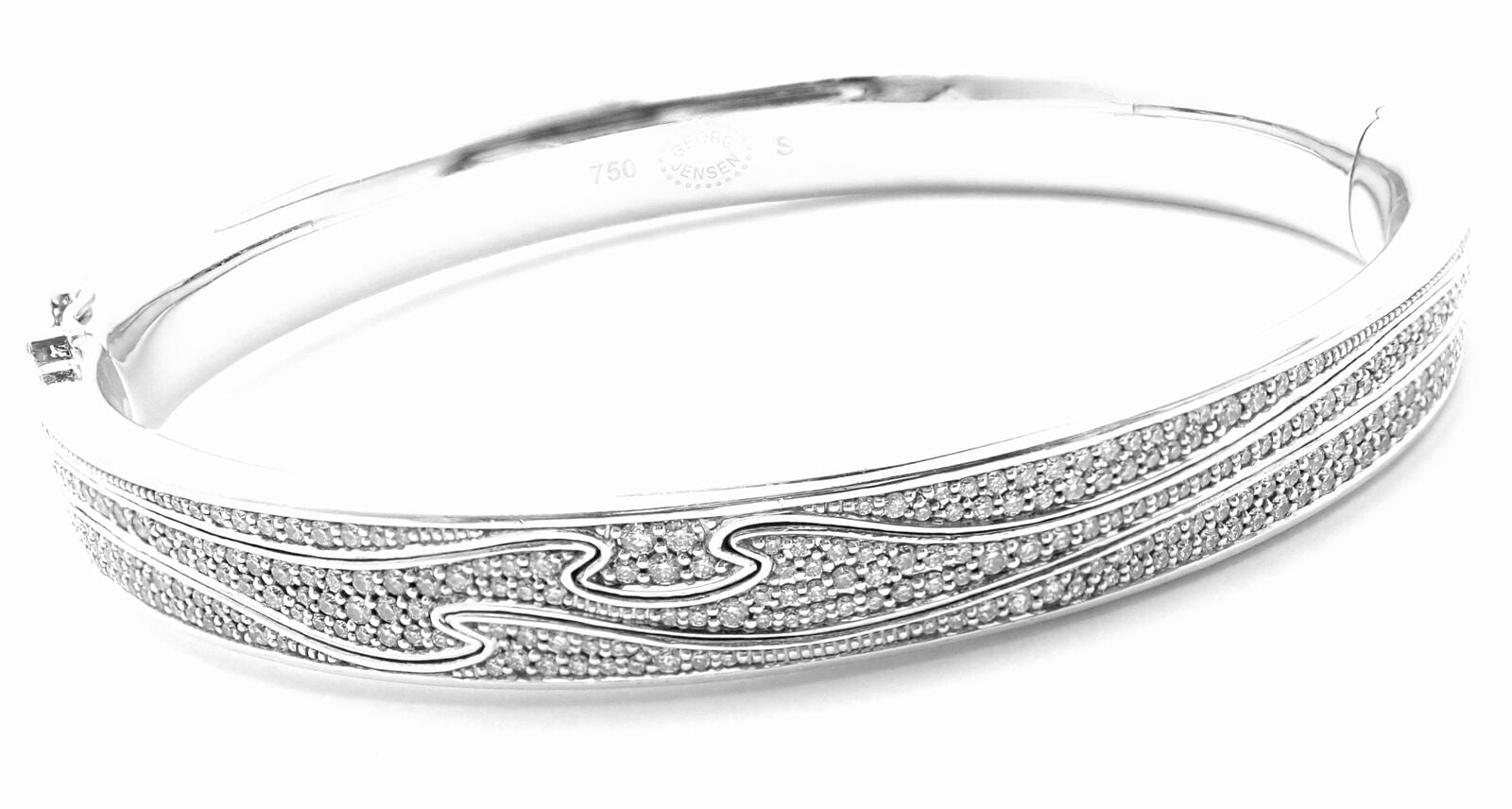Authentic Georg Jensen Fusion 18k White Gold Pave Diamond Bangle Bracelet - Luxury Jewelry for Women, Perfect for Weddings & Special Occasions