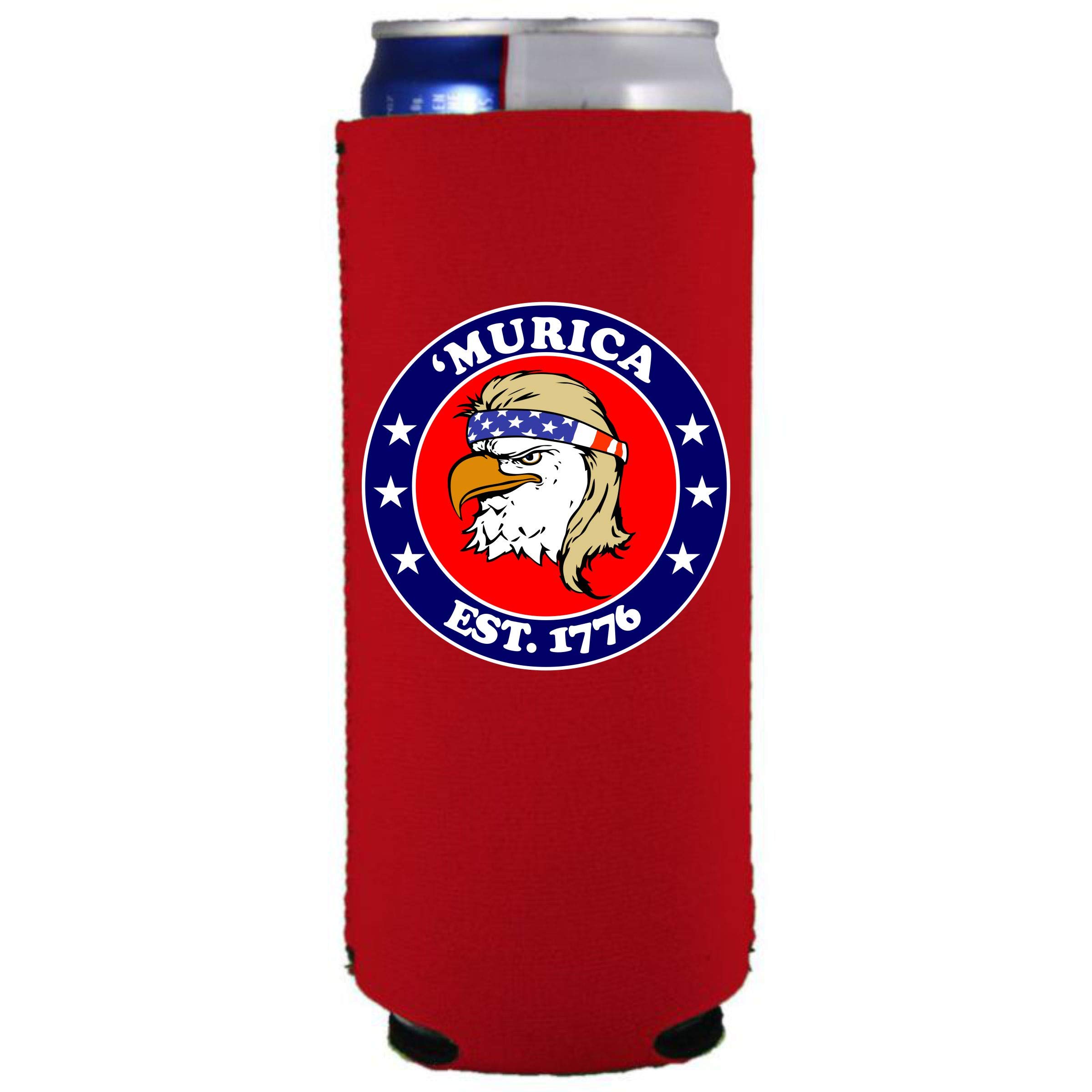 Murica 1776 Patriotic Slim Can Cooler (Red, 2 Pack) - Keep Drinks Cold for BBQs, Tailgating & 4th of July Parties
