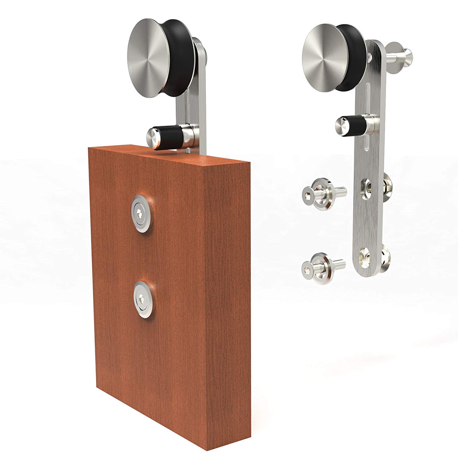 7FT Stainless Steel Sliding Double Barn Door Hardware Track Kit - Heavy Duty Round Hanger Design for Easy Installation | Perfect for Farmhouse, Bedroom & Closet Doors
