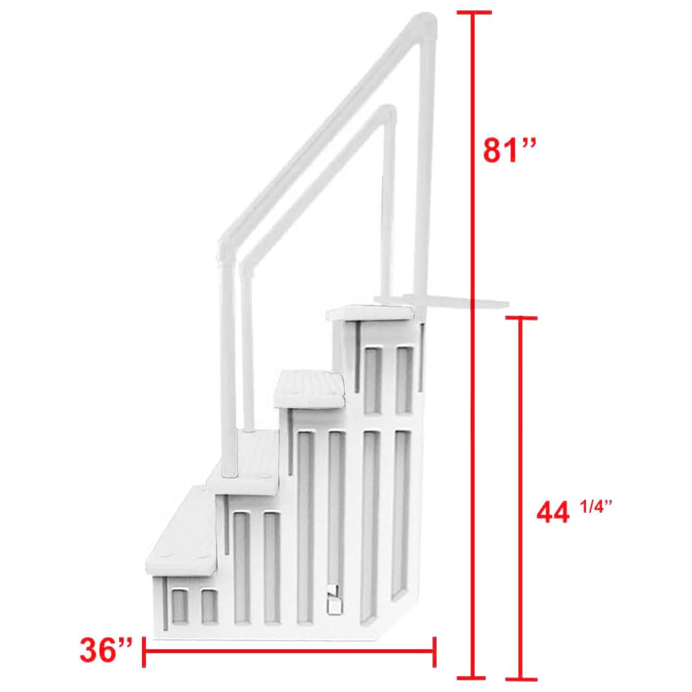 Aqua Select Anti-Slip Swimming Pool Steps with Flip-Up Ladder | White Above Ground Pool Stairs | Deck Mountable (48