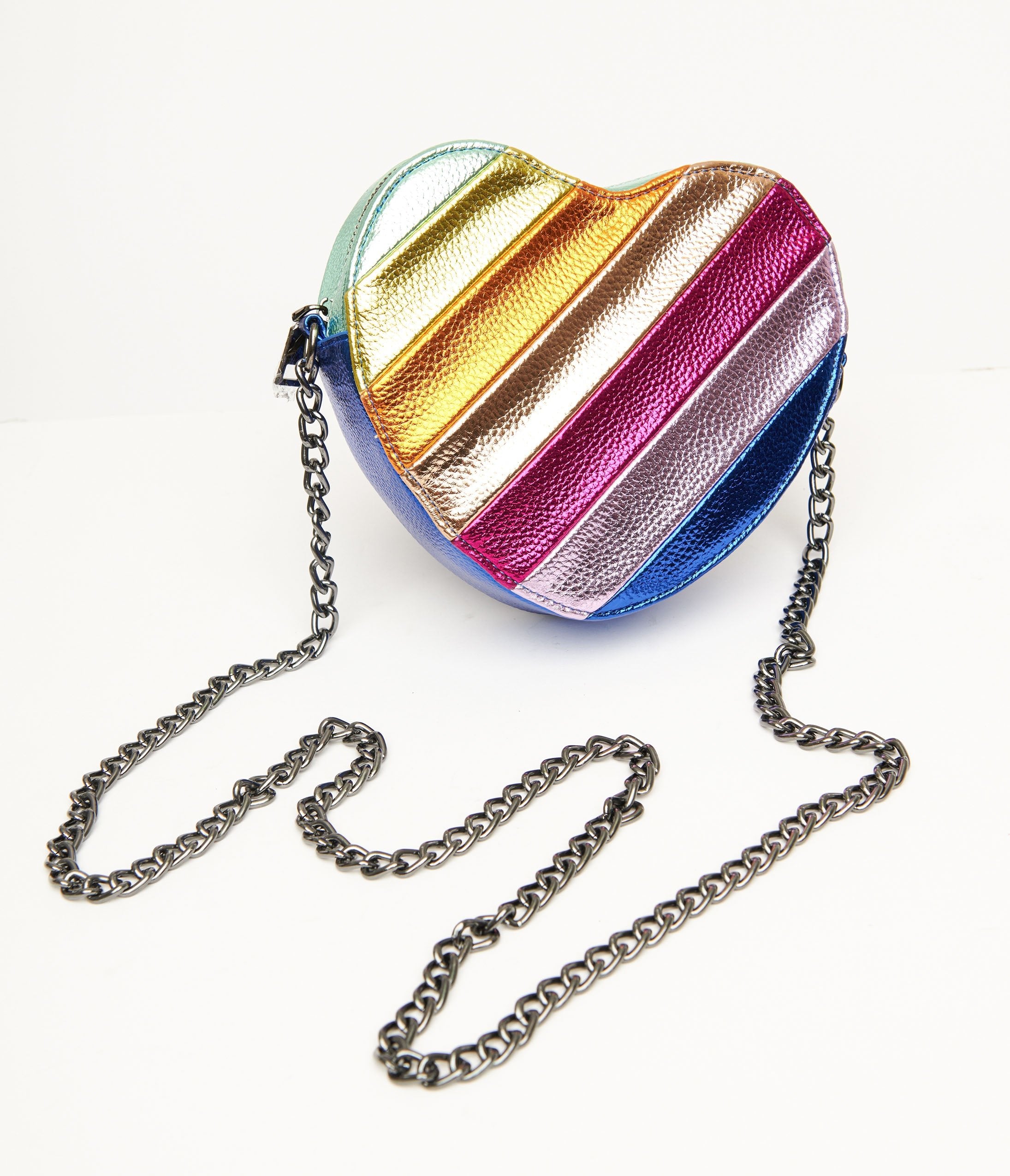 Metallic Rainbow Heart Leatherette Crossbody Bag for Women - Stylish Vegan Leather Purse with Adjustable Strap, Perfect for Date Night, Parties & Everyday Use