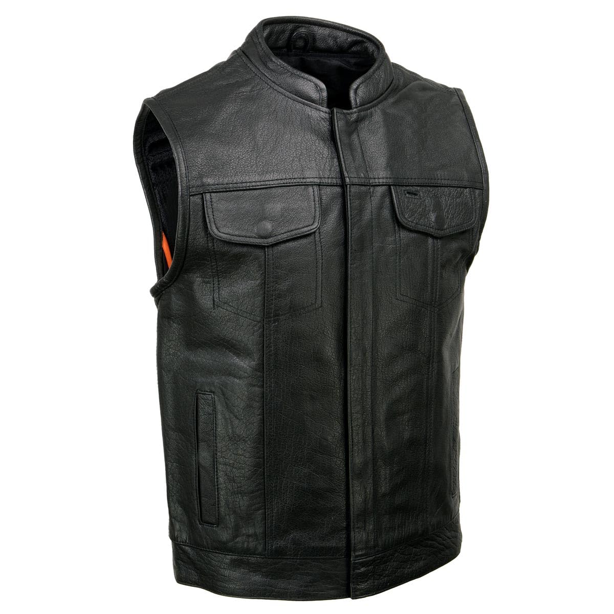 Milwaukee Leather SH2036 Men's Black Club Style Open Neck Leather Vest for Motorcycle Riding & Biker Events | Durable & Stylish
