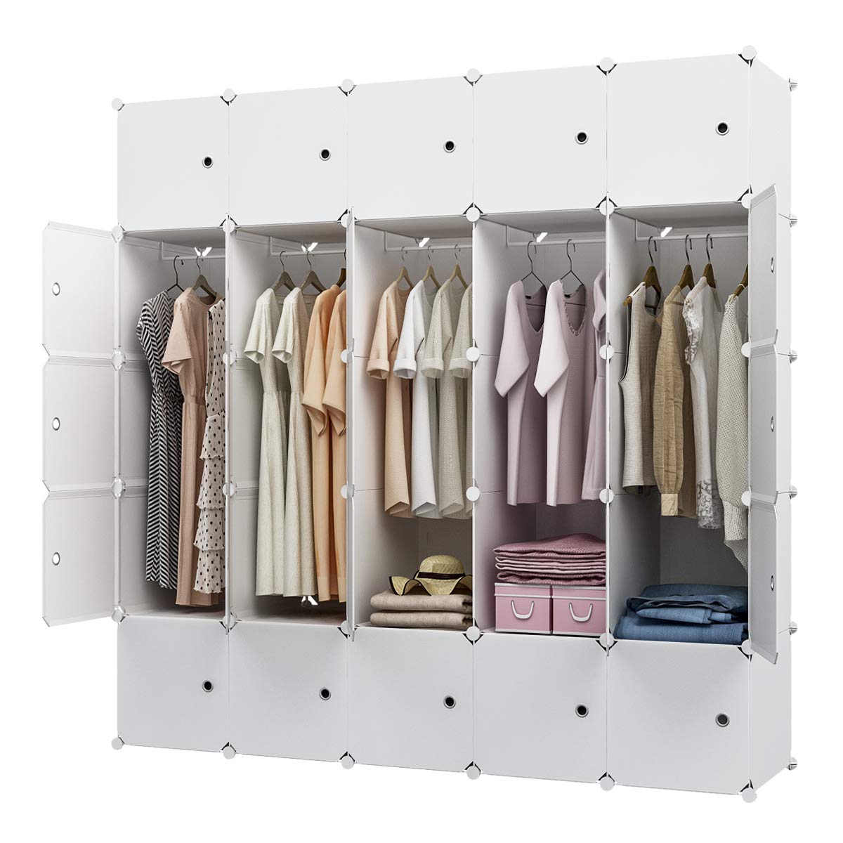 MAGINELS 25-Cube White Large Capacity Clothes Storage Organizer - Baby Clothes Hanging Bins & Wardrobe Closet Organizers for Bedroom, Nursery & Kids Room Organization