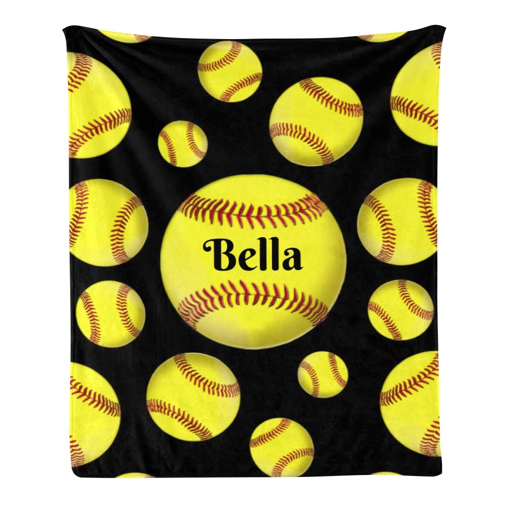 Personalized Soft Fleece Throw Blanket - Custom Name & Softball Design - 50x60 Inch Cozy Blanket for Sofa, Bed, Gifts - Perfect for Sports Fans, Home Decor, and Winter Warmth