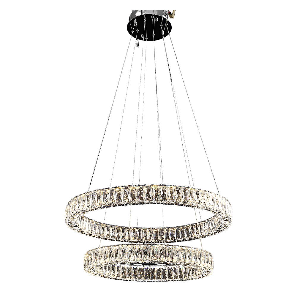 Tomia L1905/84/005CH Ashley Contemporary LED Bohemian Crystal Two-Tiered Ring Chandelier - Elegant Lighting Fixture for Dining Room, Living Room & Bedroom Decor
