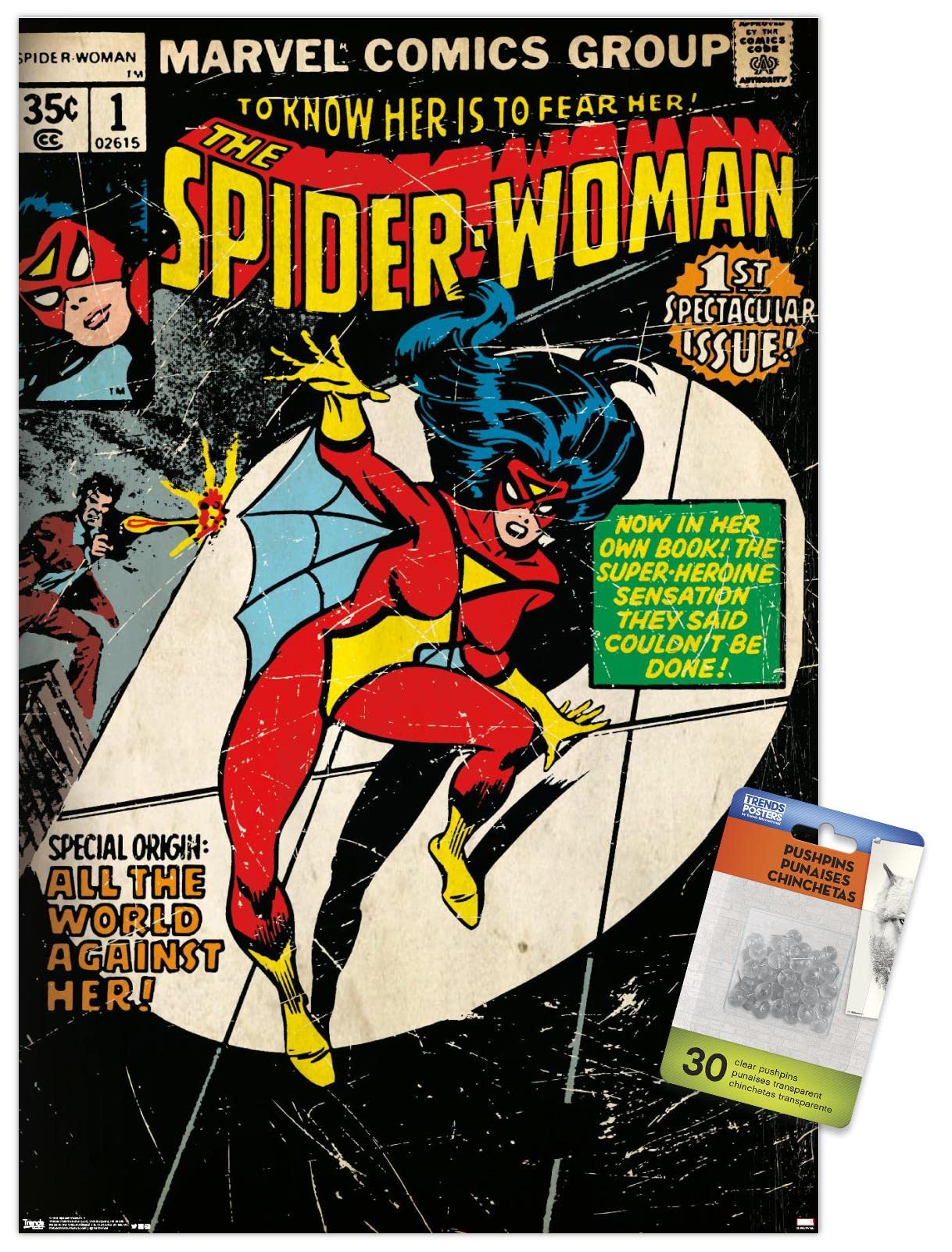 Marvel Comics Spider-Woman Cover #1 Premium Wall Poster with Push Pins - Perfect for Superhero Bedroom Decor & Comic Book Fan Gifts