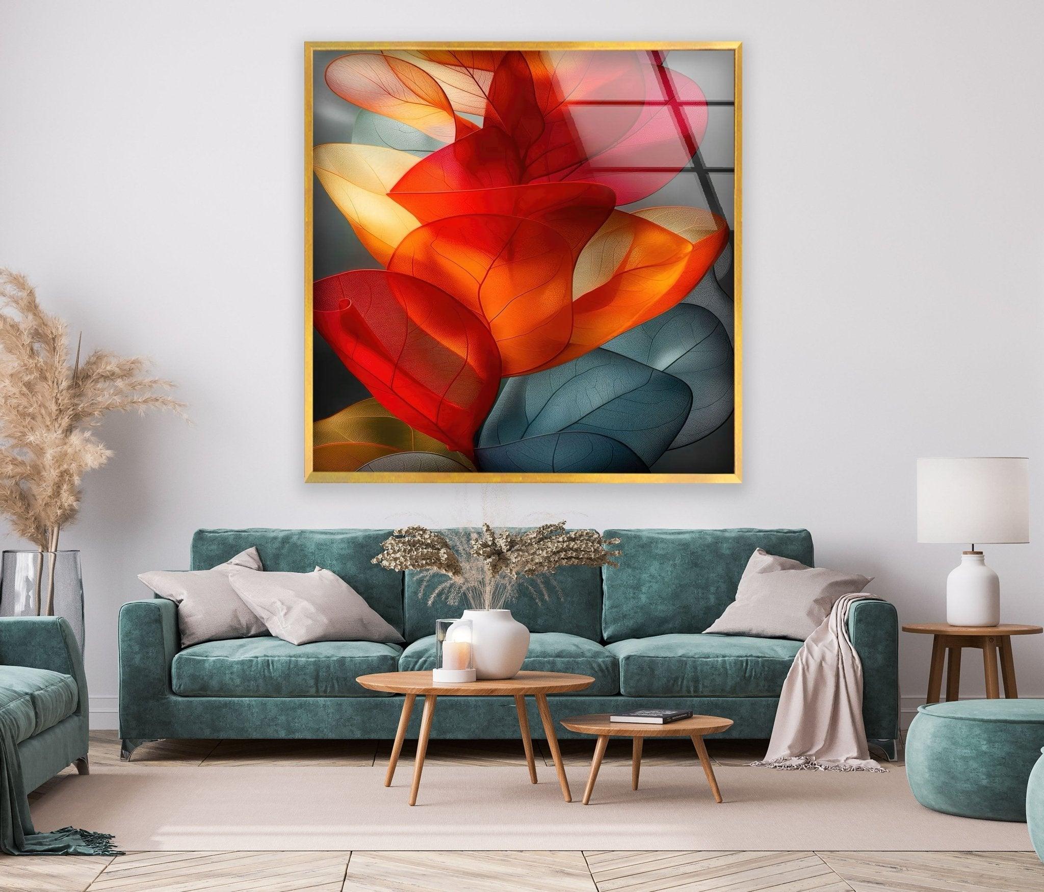 Abstract Red Floral Glass Wall Art - Modern Handmade Home Decor for Living Room, Bedroom, Office - Elegant Gift Idea for Housewarming & Wedding