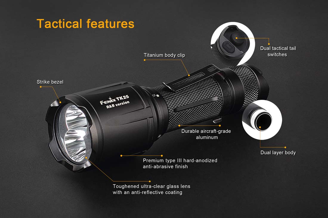 Fenix TK25 R&B Blue/Red Dual Light Flashlight - High Power LED Tactical Light for Camping, Hunting & Emergency Use (Discontinued Model)