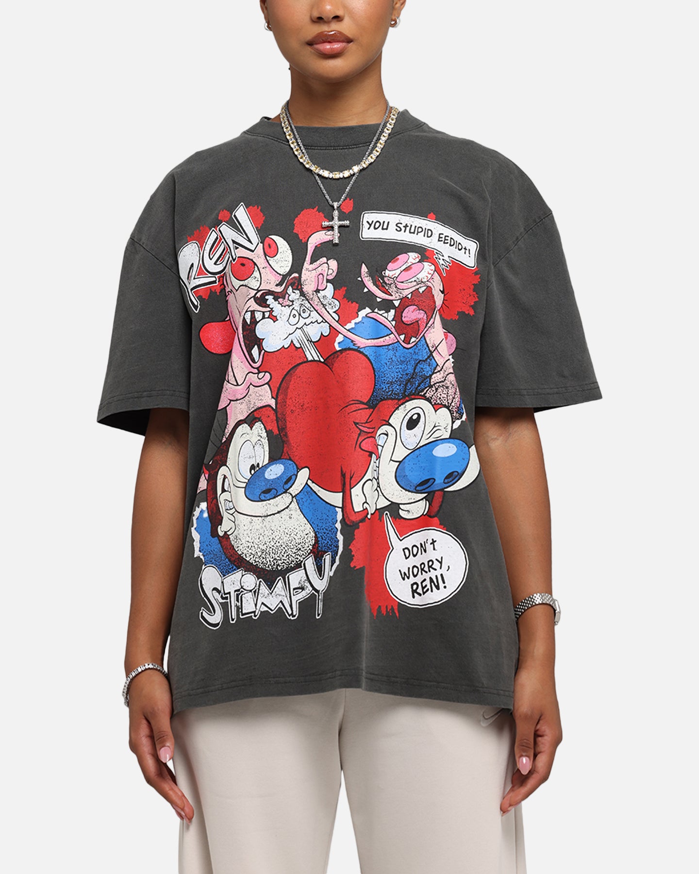 Vintage Nickelodeon Ren & Stimpy Graphic T-Shirt - Black Distressed Heavy Cotton Tee for Men & Women - Perfect for Casual Wear, Cosplay & 90s Cartoon Fans
