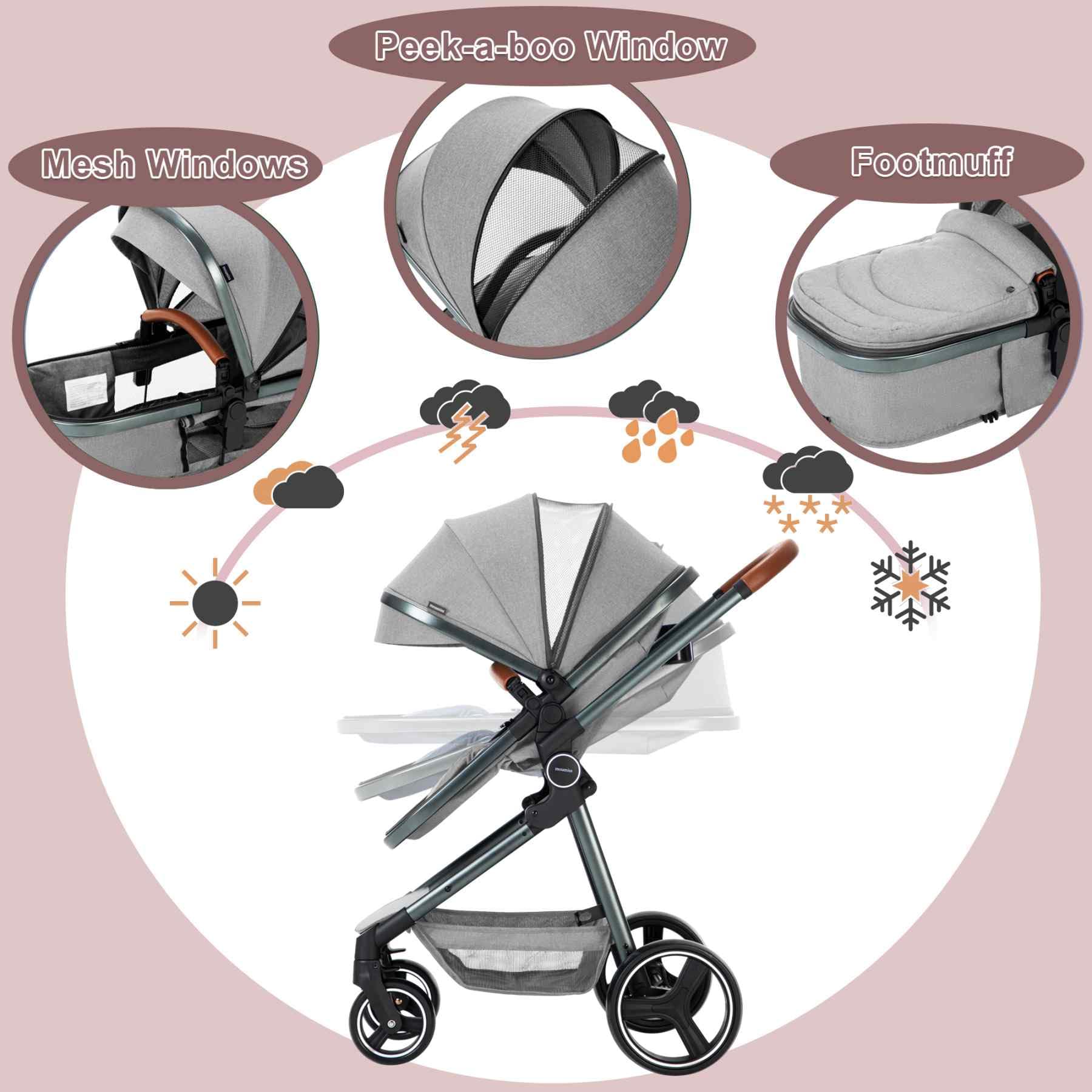 2024 Grey Convertible Baby Stroller - Lightweight Infant to Toddler Travel System with Reversible Seat & Bassinet | Perfect for Newborns, Shopping, Walks & Air Travel