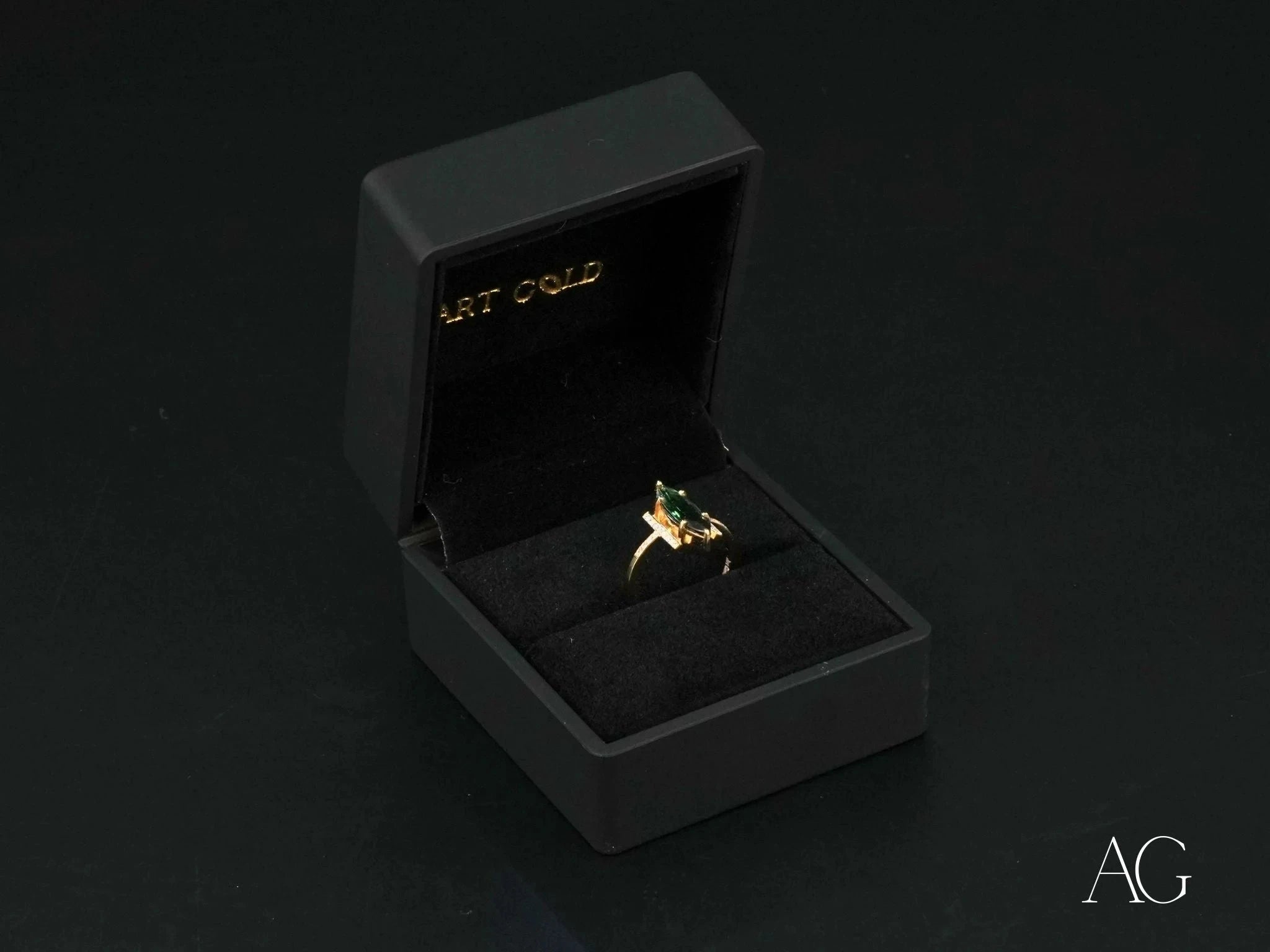 Emerald Whisper – 18K Gold Green Tourmaline & Diamond Ring for Women | Luxury Engagement, Wedding, Anniversary Jewelry Gift | Elegant Statement Piece for Special Occasions