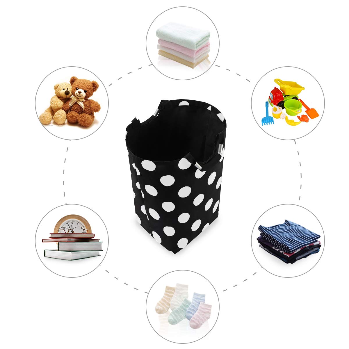Polka Dot Foldable Laundry Hamper Basket with Handles - Large Storage for Clothes, Toys & Laundry - Perfect for Laundry Room, Bathroom, Bedroom & Dorm Organization | Space-Saving Home & College Essential