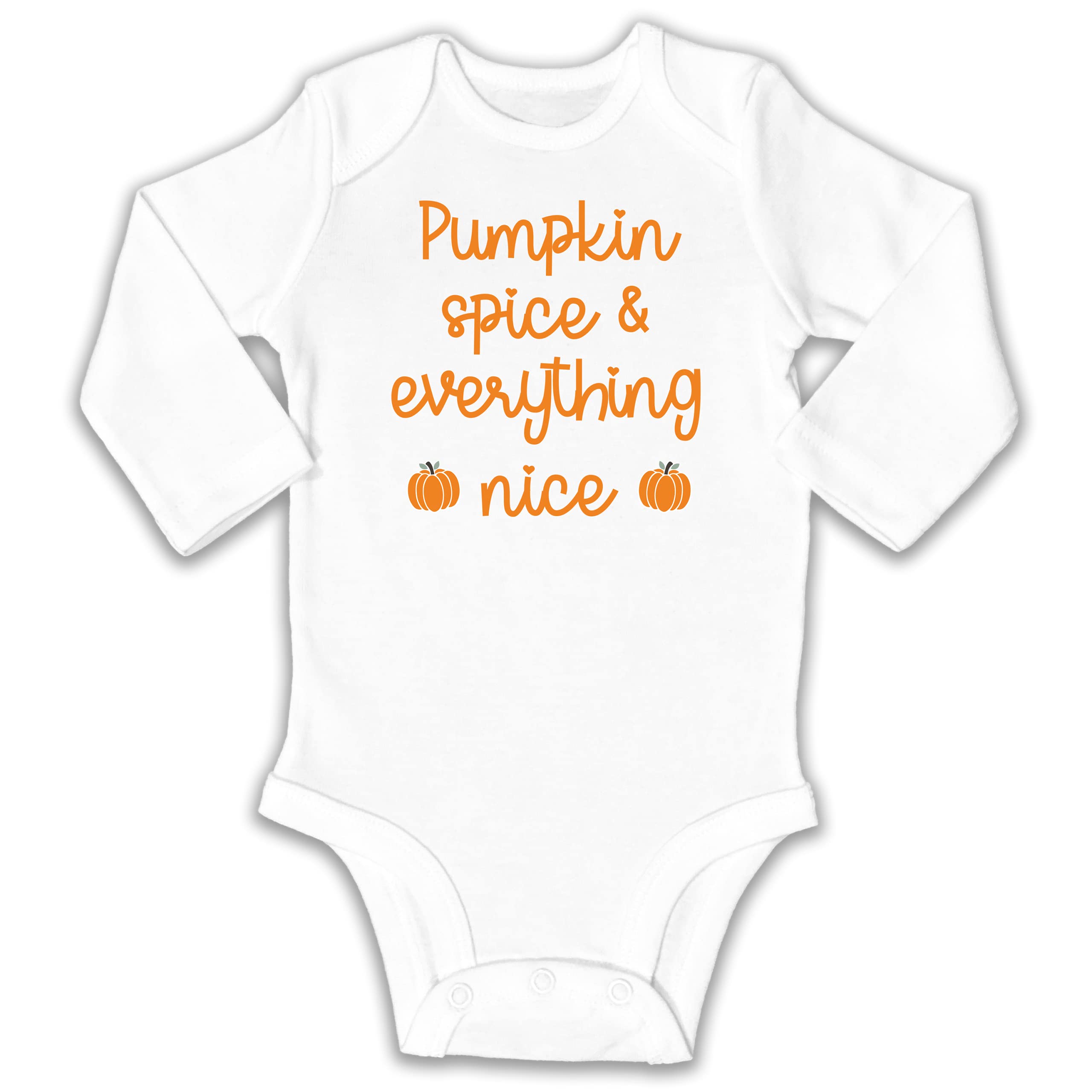 Kate & Meri Pumpkin Spice & Everything Nice Halloween Long Sleeve Baby Onesie | Cute Infant Bodysuit for Halloween Parties & Fall Photoshoots