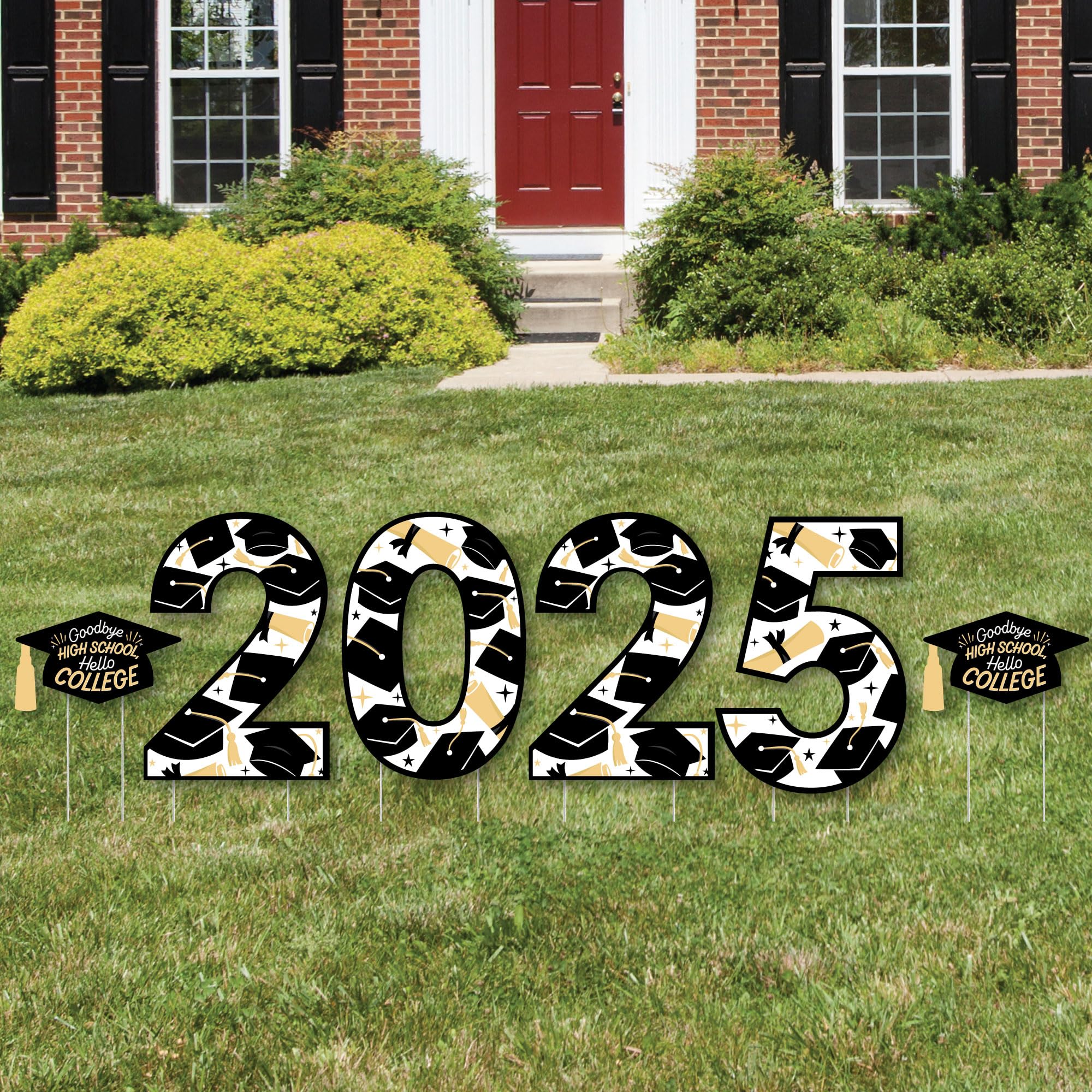 Big Dot of Happiness Hello College 2025 Graduation Party Yard Signs - Outdoor Lawn Decor for 2025 Graduates - Perfect for Backyard Celebrations & Photo Backdrops