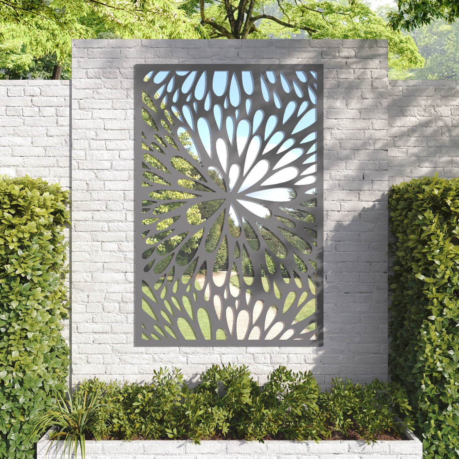 Blossom Outdoor Decorative Mirrored Panel - Elegant Garden & Patio Wall Decor for Stylish Backyard & Outdoor Spaces