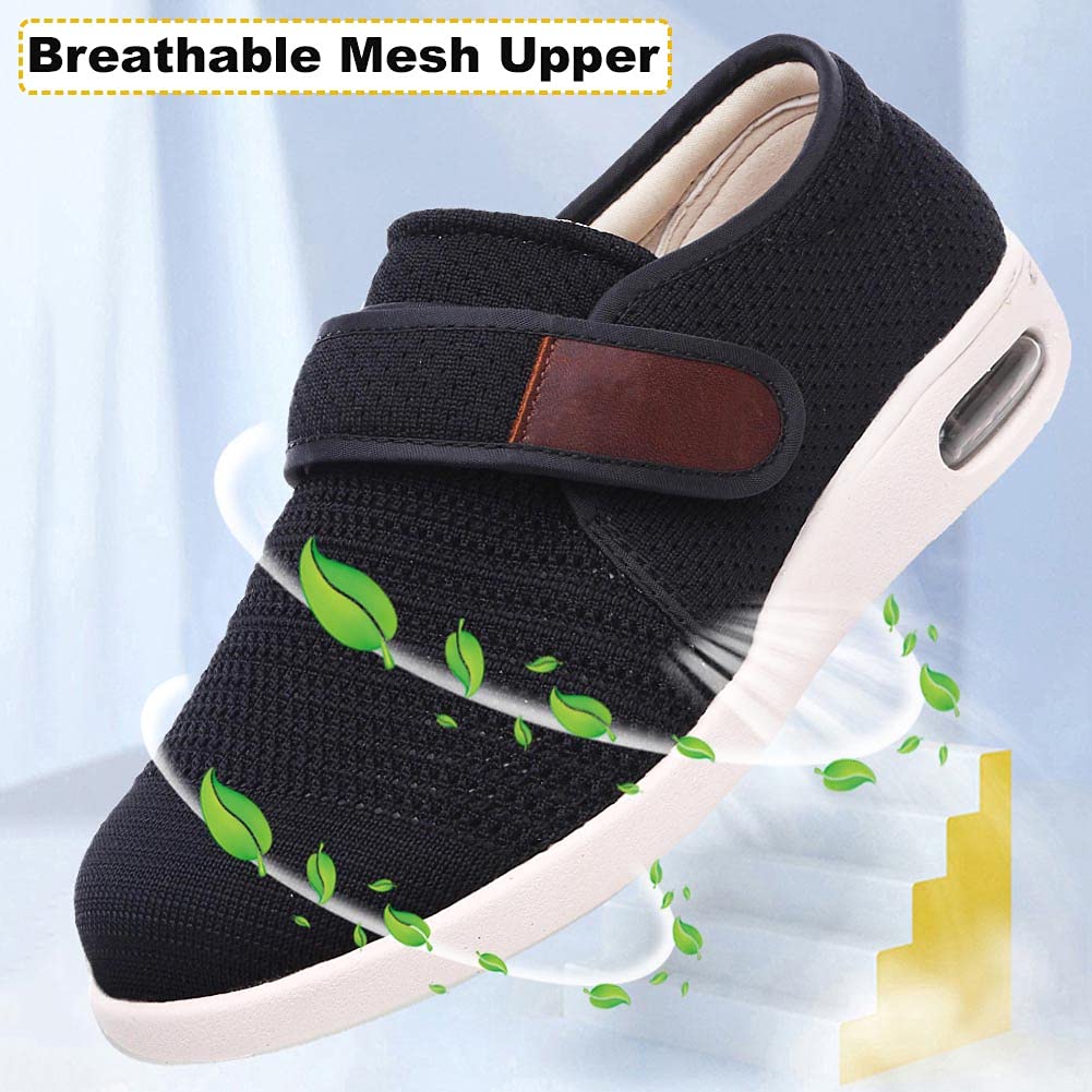 W&LESVAGO Men's Diabetic Shoes with Adjustable Closures - Lightweight Non-Slip Wide Width Walking Shoes for Elderly, Edema, Plantar Fasciitis & Arthritis - Comfortable Footwear for Swollen Feet Relief - Perfect for Daily Walking, Nursing & Medical Use