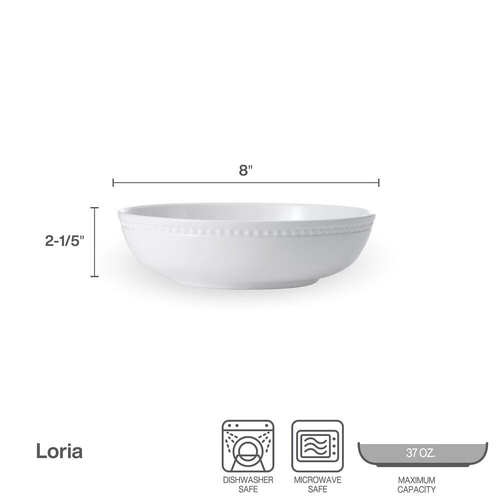 Loria Set of 4 Pasta Bowls - 16oz Ceramic Soup Bowls with Wide Rim, Microwave & Dishwasher Safe - Perfect for Pasta, Salad, Cereal & Ice Cream Serving
