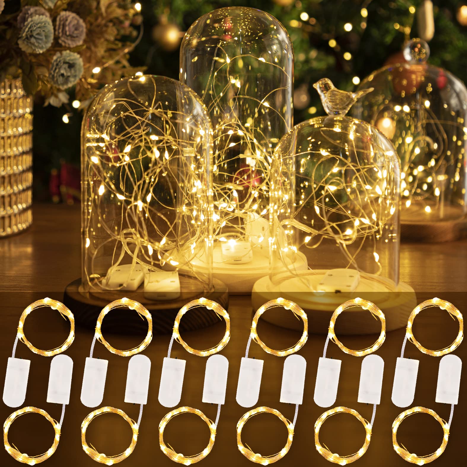 12 Pack Battery Operated Fairy Lights - 7ft 20LED Warm White Mini String Lights for Mason Jars, Home Decor, Weddings & Parties | Indoor Outdoor Use for Halloween, Christmas, Thanksgiving & Bedroom Decorations