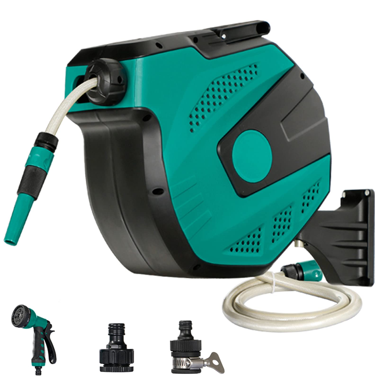 JKGHK Wall-Mounted Retractable Garden Hose Reel - 180° Swiveling with Automatic Lock for Any Hose Length | Perfect for Lawn Watering, Car Washing & Outdoor Cleaning