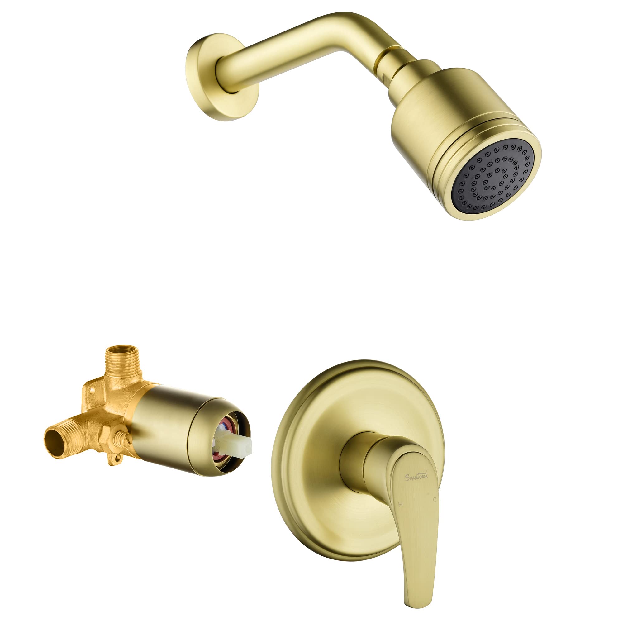SHAMANDA Brushed Gold Single-Function Shower Faucet Set with Pressure Balancing Valve & Detachable Shower Head - Bathroom Upgrade for Modern Homes (Model L801-3)