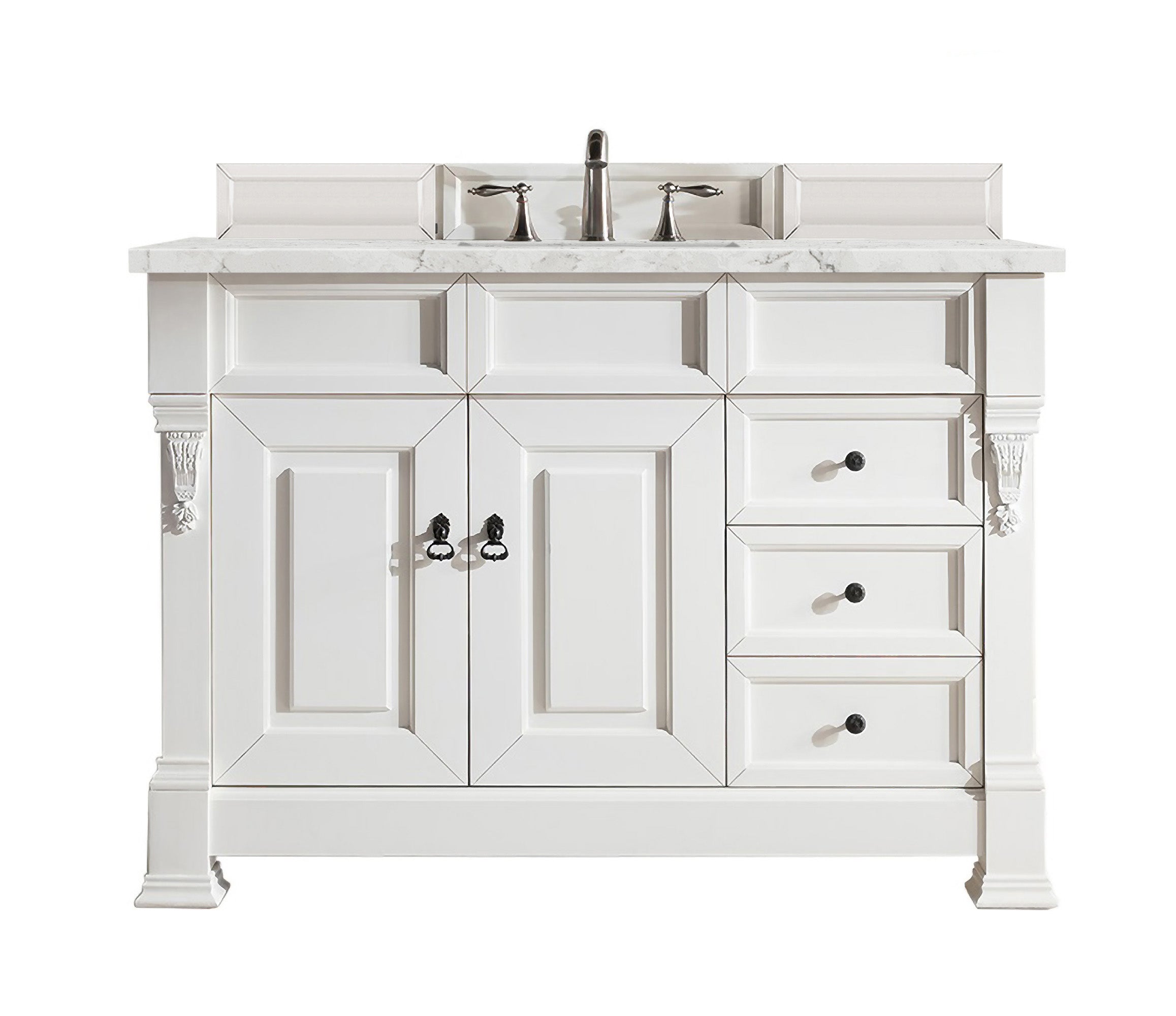 Brookfield 48 Inch Single Bathroom Vanity Set with Bright White Finish & 3CM Eternal Jasmine Pearl Quartz Countertop - Perfect for Modern Master Bathrooms & Guest Bathroom Renovations