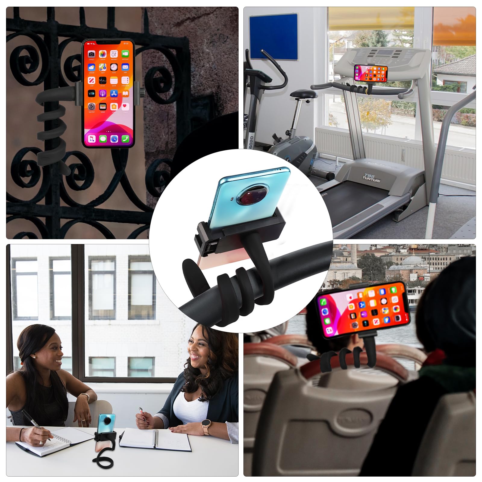Portable Stroller Phone Holder with Non-Slip Flexible Arm - Universal Stroller Accessory for iPhone & Android - Perfect for Treadmill, Spin Bike, Shopping Cart, Car & Kitchen Use