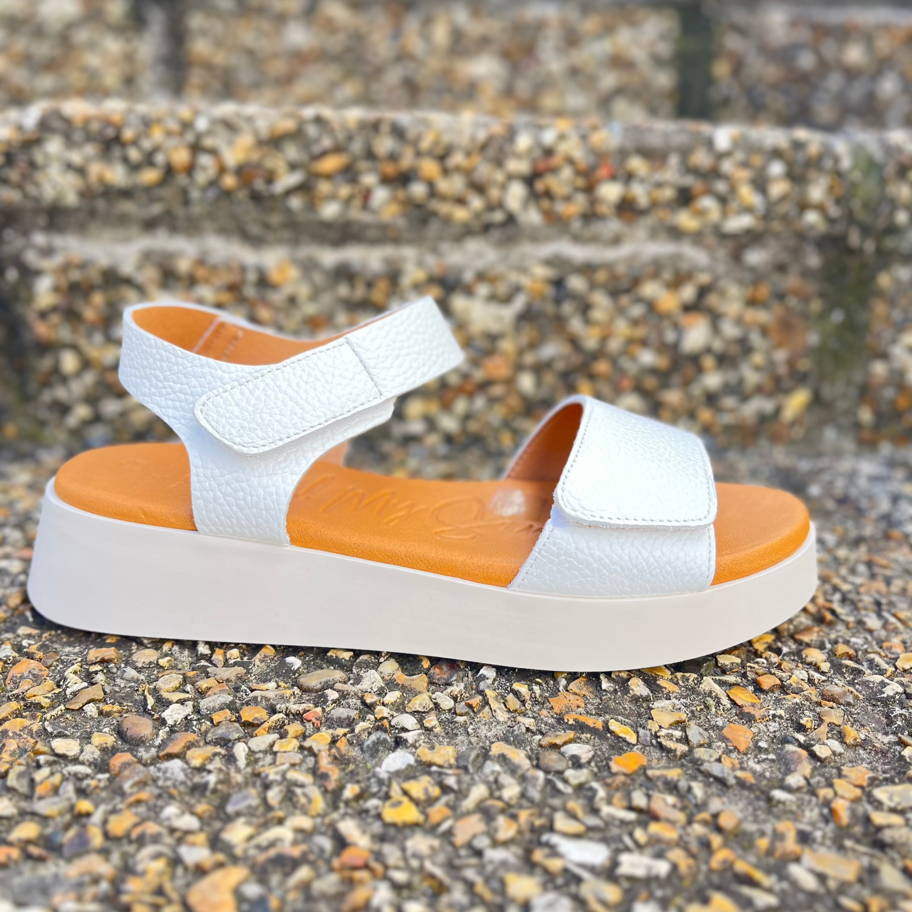 OH MY SANDALS Women's White Leather Low Wedge Sandals 5650 - Comfortable Casual Summer Shoes for Beach, Vacation & Everyday Wear