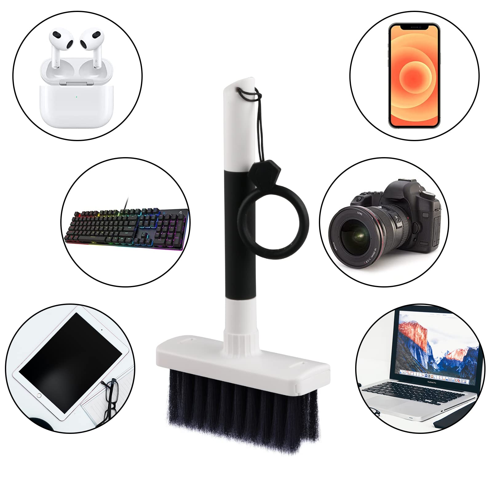 7-in-1 Soft Brush Keyboard Cleaner Kit - Computer Cleaning Tool with Microfiber Brush, Keycap Puller & Corner Duster for Laptop, Bluetooth Headset, AirPods, Lego, Camera Lens (Black) - Perfect for Office, Gaming & Electronics Maintenance
