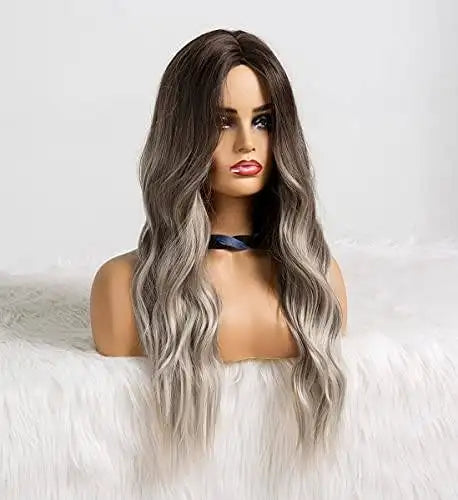 Long Wavy Synthetic Wig with Natural Center Part - Perfect for Cosplay, Halloween, and Daily Fashion Styling