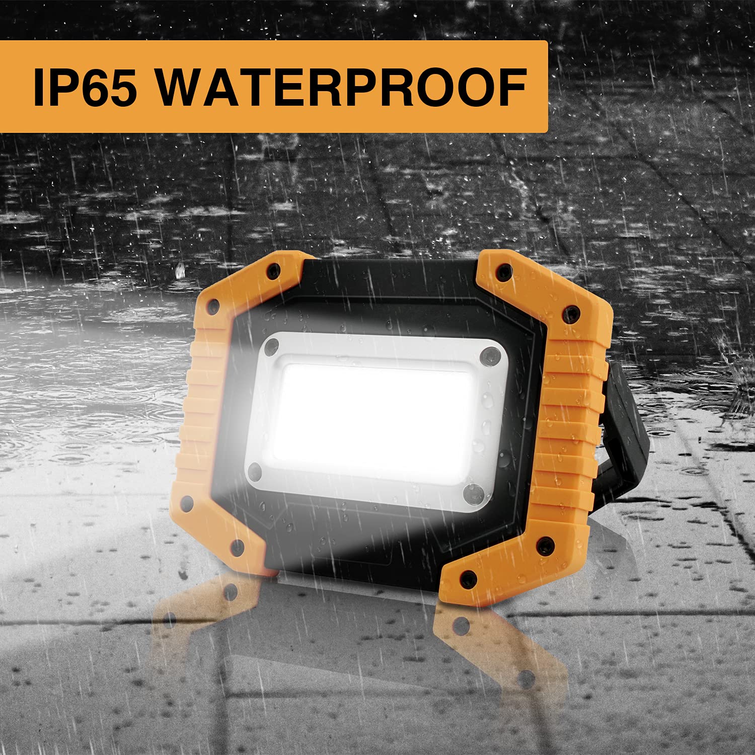 30W 2000LM Rechargeable LED Work Light - Waterproof Portable COB Flood Light with Stand | Battery Powered for Outdoor Camping, Emergency, Garage, Workshop & Construction Sites
