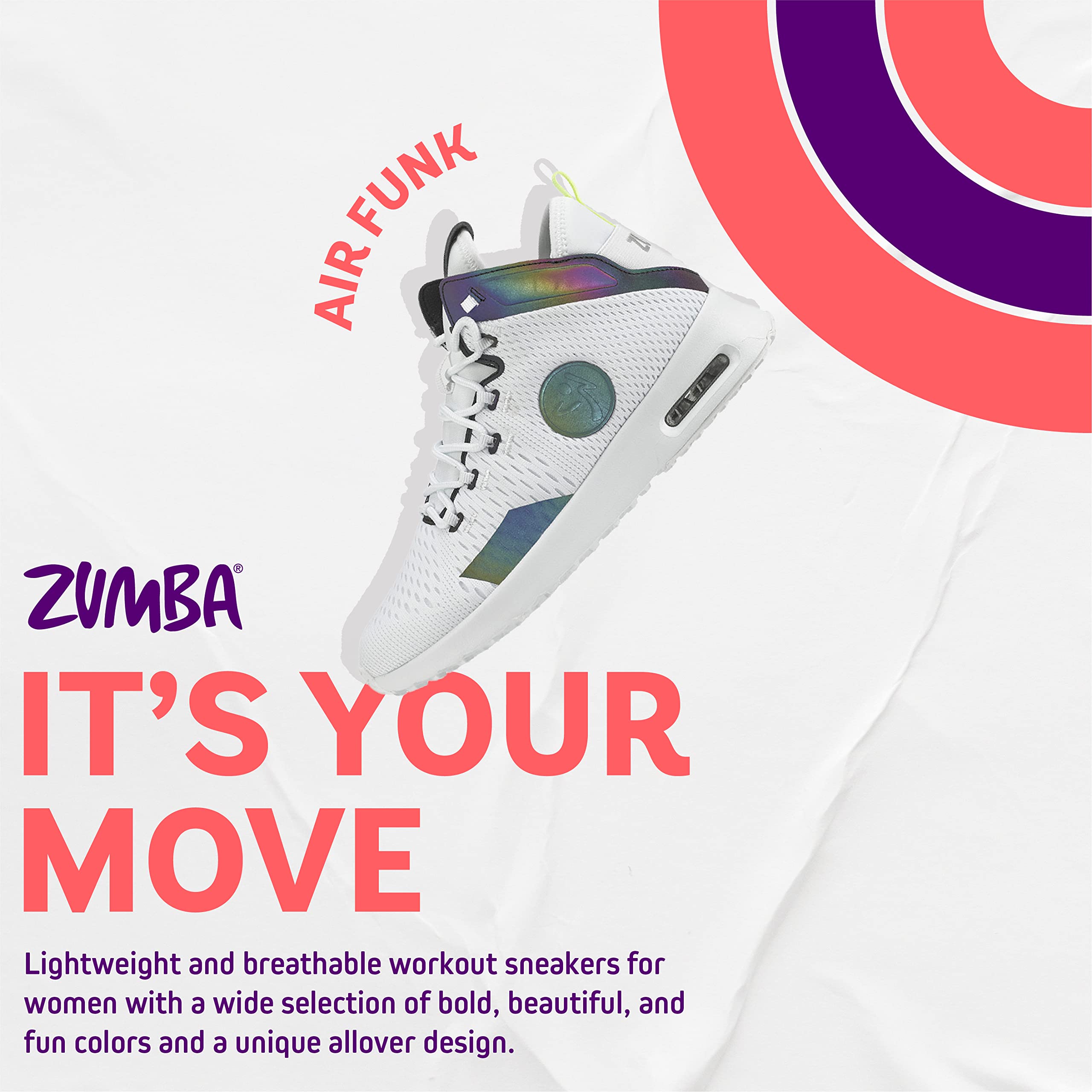 ZUMBA Air Funk Women’s Dance Shoes - Mid-Top Fitness Sneakers for Zumba, Jazzercise & Aerobics - Lightweight & Breathable Workout Shoes for Dance Classes & Gym Training