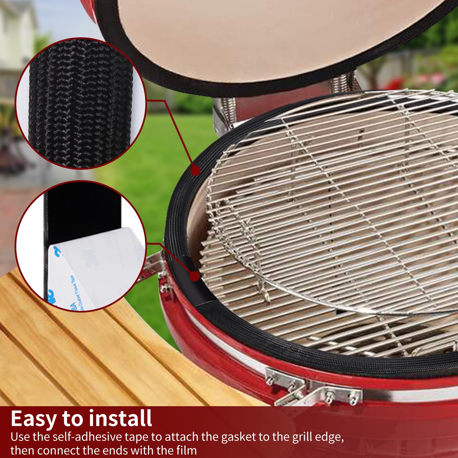 Kamado Joe Classic Grill Smoker Gasket Seal - 150 Inch High Temperature Fiberglass Wire Mesh Gasket Replacement Kit with Self-Adhesive - Perfect for BBQ, Smoking, and Outdoor Cooking