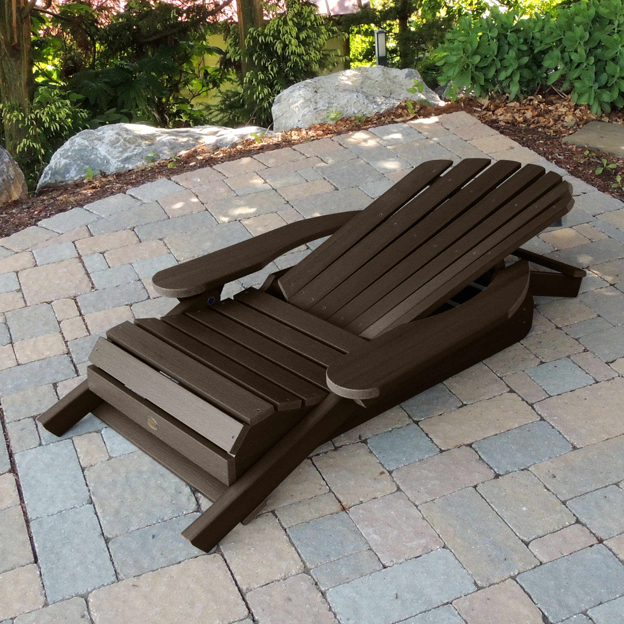 Highwood AD-KITCHL5-ACE Hamilton Folding & Reclining Adirondack Chair with Ottoman and Cup Holder, Weathered Acorn - Perfect for Patio, Deck, Poolside & Backyard Relaxation