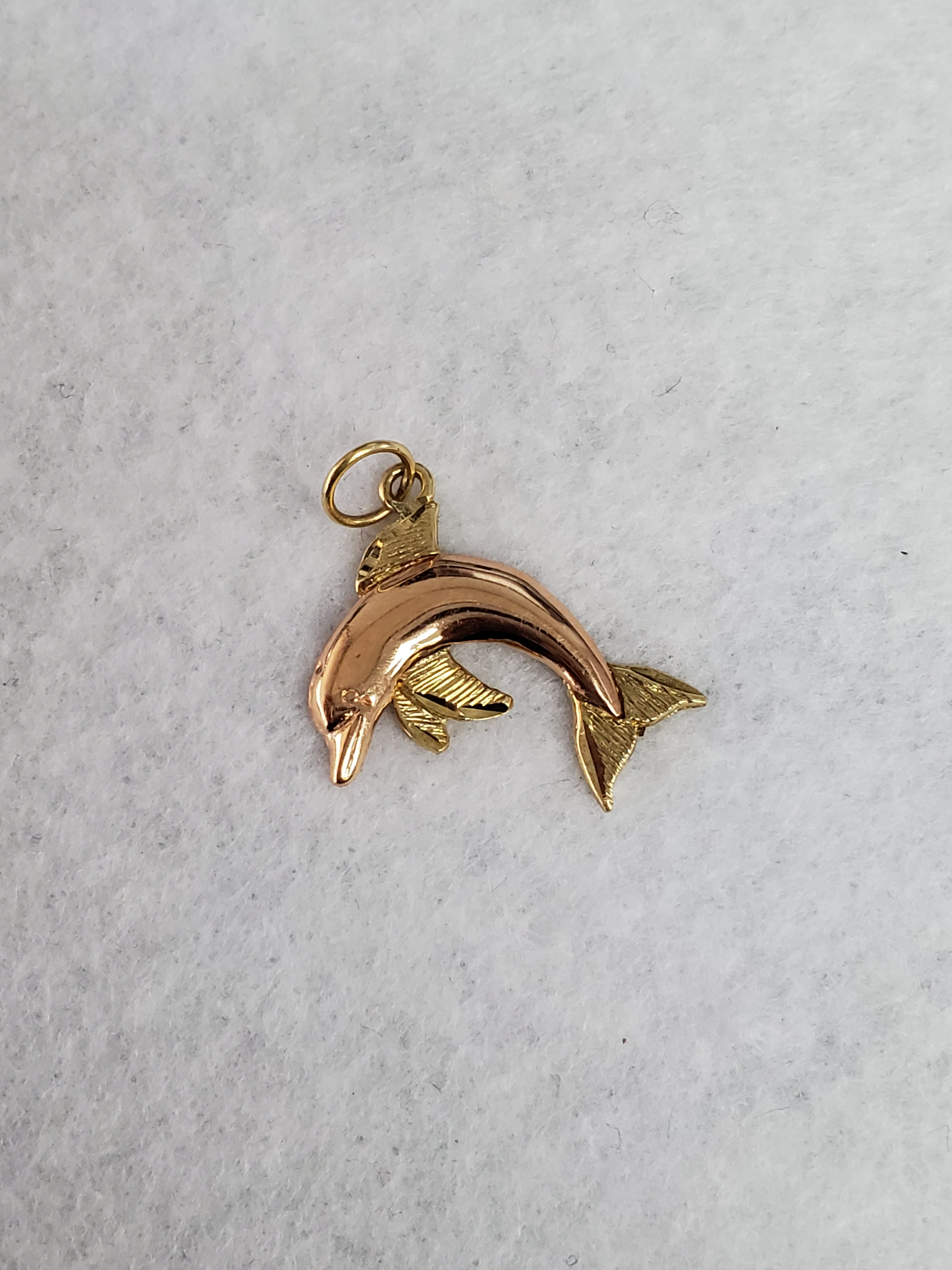 Elegant Polished Rose Gold Dolphin Pendant with Yellow Gold Accents - Perfect for Gifts, Jewelry Making & Ocean-Themed Fashion Accessories