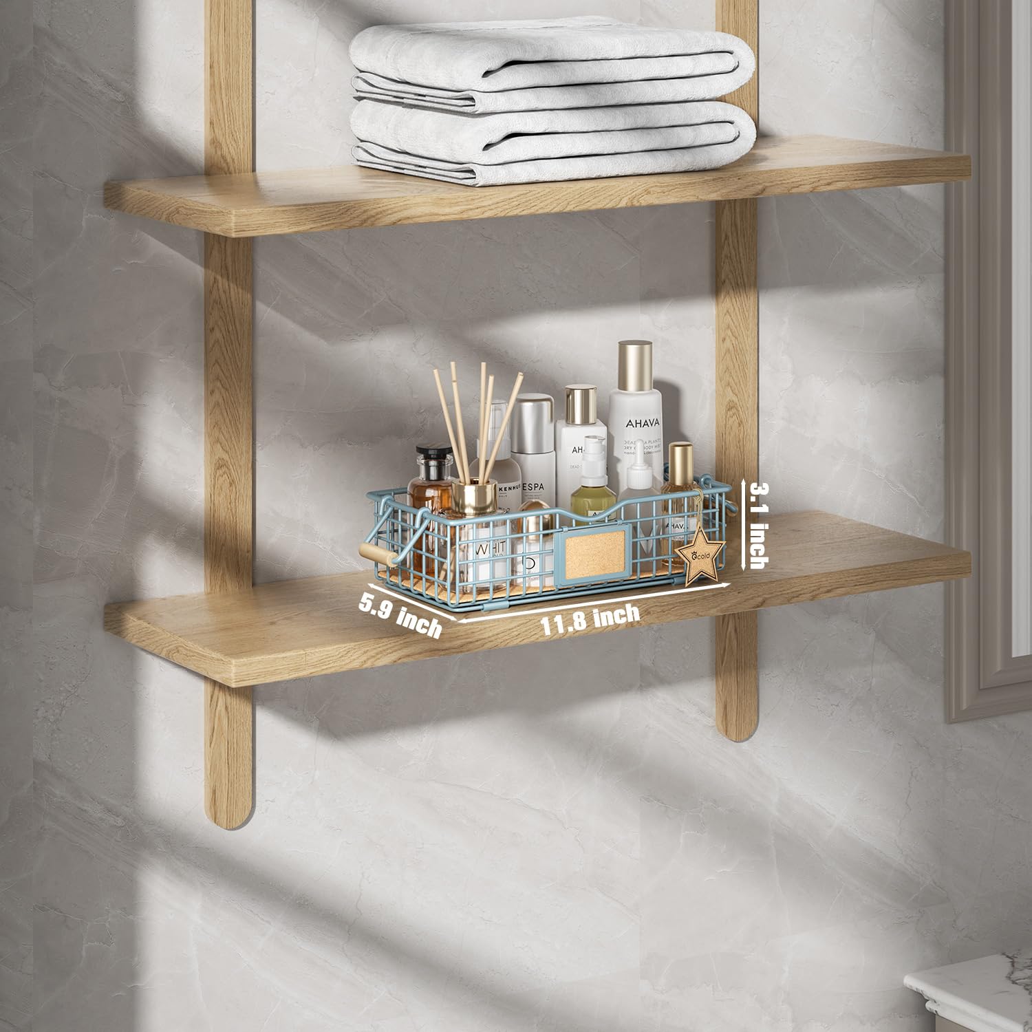 Bathroom Organizer Basket with Handle - Home Storage & Decor - Vanity Tray for Skincare & Makeup - Countertop Organizer for Bathroom Essentials - Blue - Perfect for Spa Days & Clutter-Free Vanity