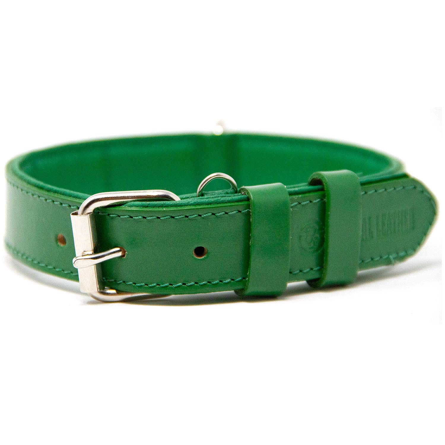 Premium Full Grain Leather Dog Collar for Medium Dogs - Padded Comfort, Durable & Adjustable (Green) - Perfect for Daily Walks, Training & Outdoor Adventures