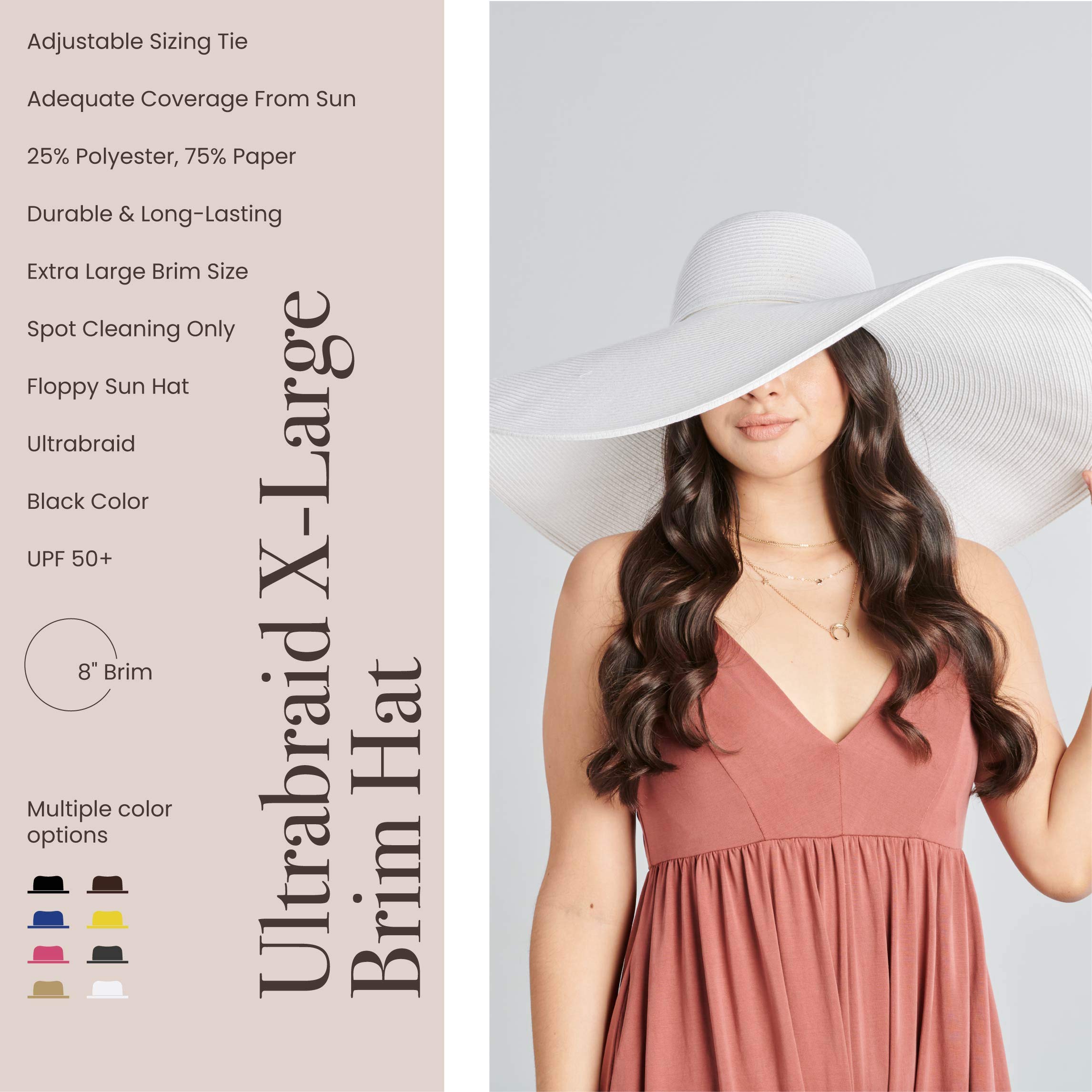 San Diego Hat Company Women's UPF 50+ Ultrabraid Wide Brim Sun Hat - Adjustable Summer Beach Hat for Outdoor Activities, Gardening, and Vacation Protection