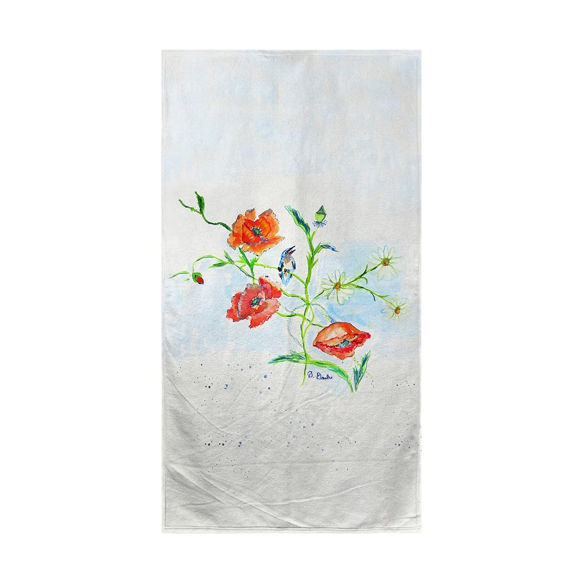 Betsy Drake Poppies & Daisies Beach Towel - Soft, Absorbent & Quick-Dry - Perfect for Pool, Beach, Yoga & Outdoor Activities