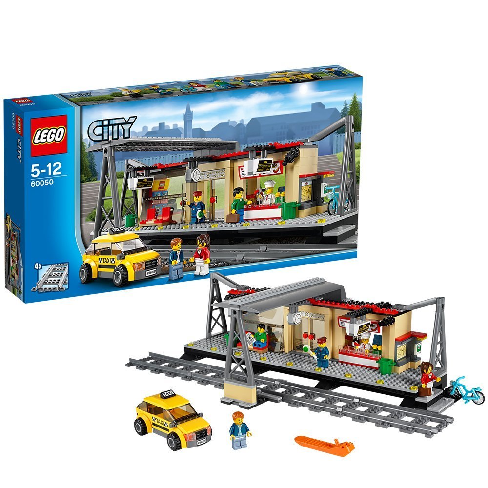 LEGO CITY Train Station Building Set with Taxi and Rail Track Pieces (60050) | Creative Play for Kids, Perfect for City Layouts & Train Enthusiasts