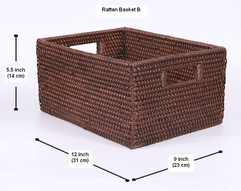 Large Brown Woven Rattan Storage Basket - Rectangular Organizer for Kitchen, Clothes, Toys & Home Decor | Perfect for Shelves, Closets & Laundry Rooms