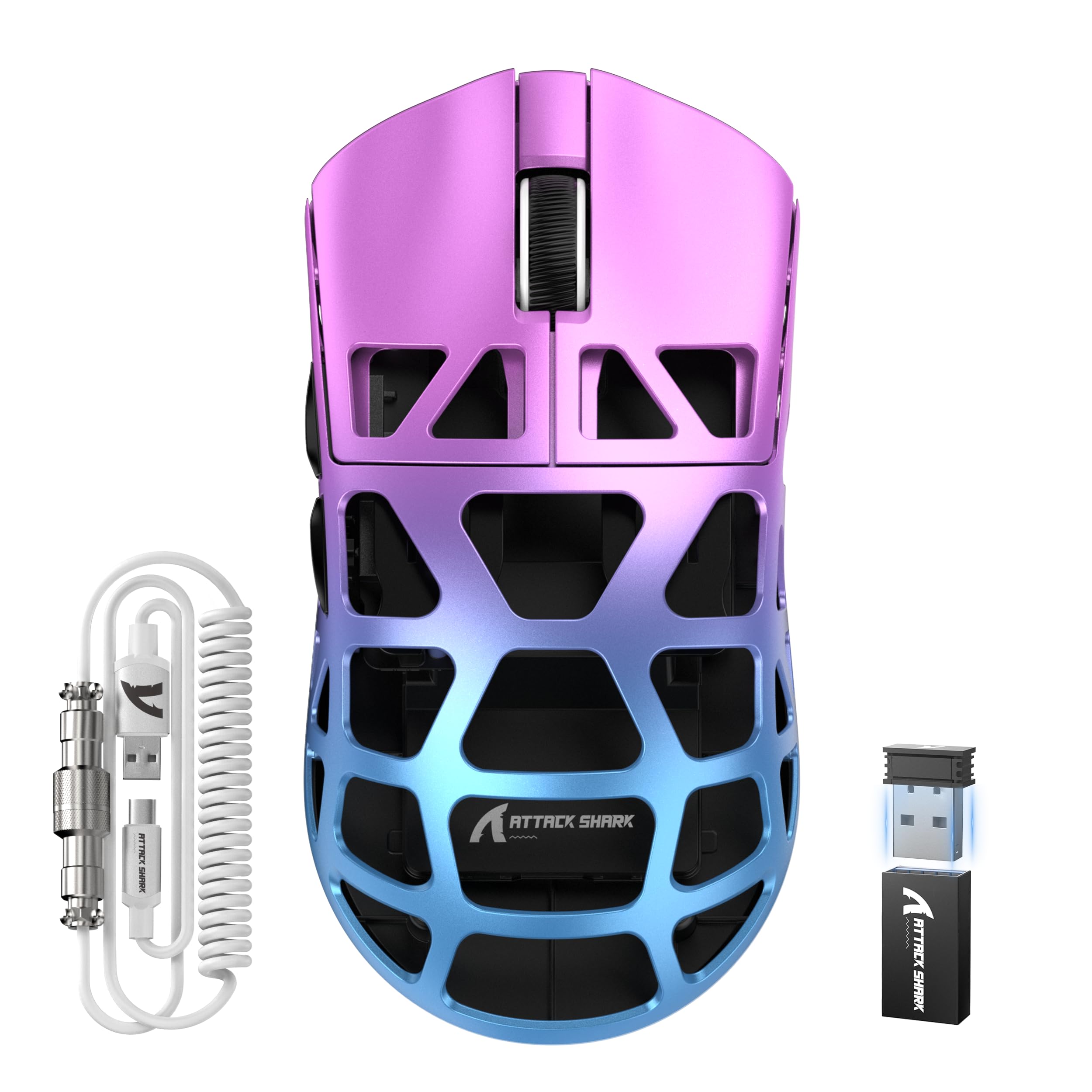 Attack Shark R3PRO 46g Ultra-Light Magnesium Alloy Gaming Mouse - 8000Hz Wireless, 26000DPI, 2.4G/BT/Wired, PixArt PAW3395 Sensor, Programmable Buttons with Coiled Cable - Perfect for FPS, MOBA & MMO Games on PC/Mac (Purple)