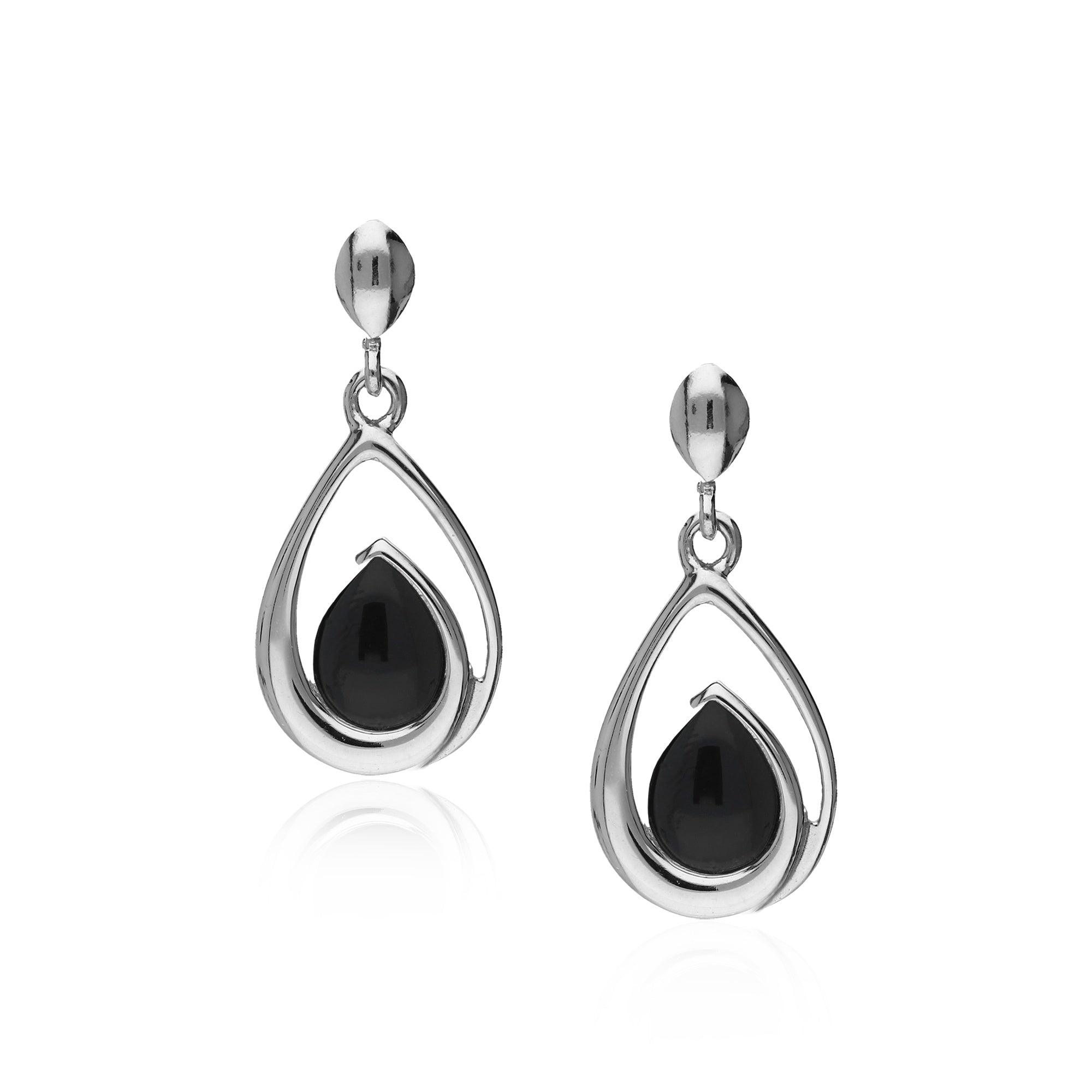 Whitby Jet Teardrop Drop Earrings - Sterling Silver Elegant Dangle Earrings for Women, Perfect for Weddings, Parties & Special Occasions