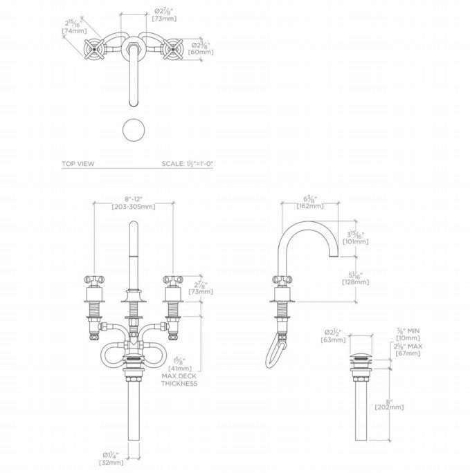 Henry Gooseneck Lavatory Faucet with Cross Handles - Dark Nickel Finish Bathroom Sink Faucet for Modern & Traditional Home Decor